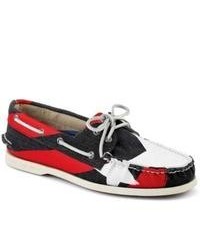 Sperry Topsider Shoes Hand Painted Authentic Original 2 Eye Boat Shoe Red White Blue