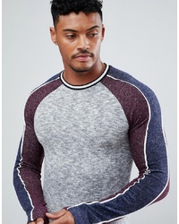ASOS DESIGN Asos Longline Muscle Fit Long Sleeve T Shirt With Split Raglan Sleeves In Knitted Jersey