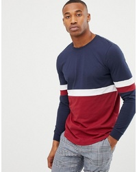 ASOS DESIGN Longline Long Sleeve T Shirt With Curved Hem In Colour Block