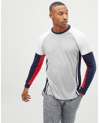 ASOS DESIGN Relaxed Long Sleeve Raglan T Shirt With Colour Block In Grey Marl Marl