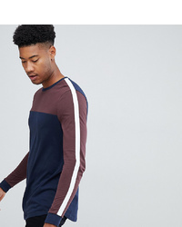 ASOS DESIGN Tline Long Sleeve T Shirt With Curved Hem And Contrast Yoke In Navy