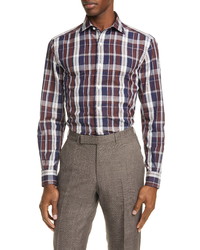 Ermenegildo Zegna Classic Fit Plaid Cotton Linen Button Up Shirt