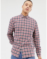 ASOS DESIGN Oversized Boxy Check Shirt In Red Navy