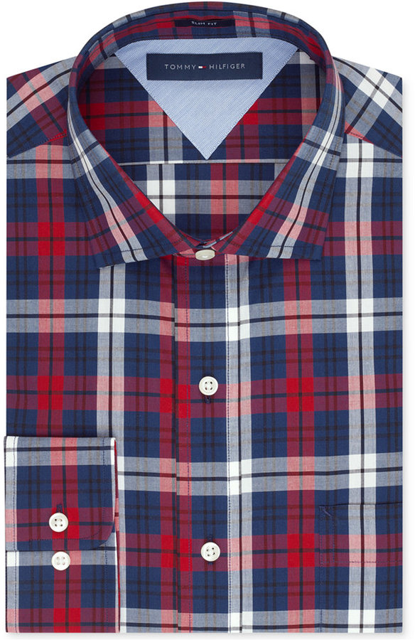 red and blue tommy hilfiger shirt