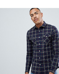 ASOS DESIGN Tall Stretch Slim Check Western Shirt In Navy Red