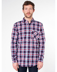 American Apparel Tartan Plaid Flannel Long Sleeve Button Up With Pocket