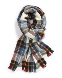 White and Red and Navy Plaid Scarf