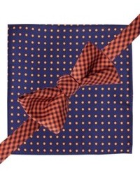 Tommy Hilfiger Tie Gingham Bow Tie And Dot Pocket Square Set
