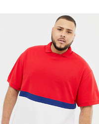 Collusion Plus Colour Blocked Polo In Blue And Red