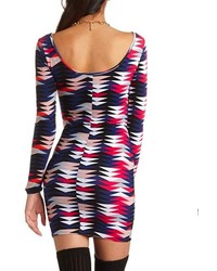 Charlotte Russe Printed Long Sleeve Body Con Dress