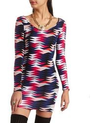 Charlotte Russe Printed Long Sleeve Body Con Dress