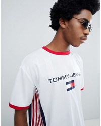 Tommy Jeans 90s Sailing Capsule Flag Logo Ringer Soccer T Shirt Back Logo Number In Whitenavyred