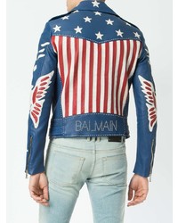 Balmain American Flag Print Leather Jacket