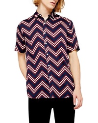 White and Red and Navy Print Short Sleeve Shirt