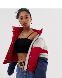 Reclaimed Vintage Inspired Cropped Puffer Jacket In Colour Block