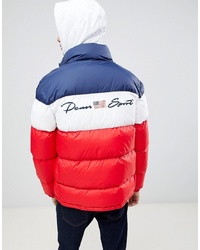 Penn Sport Puffer Jacket In Red With Block Panels