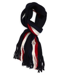 Moncler Logo Patch Tricolor Wool Scarf In Navy At Nordstrom