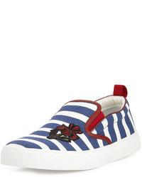 White and Red and Navy Slip-on Sneakers