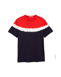 White and Red and Navy Tie-Dye Crew-neck T-shirt