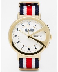 White and Red and Navy Vertical Striped Canvas Watch