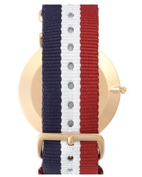 Daniel Wellington Classic Cambridge Nato Strap Watch 40mm Red White Blue Rose Gold