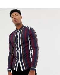 ASOS DESIGN Tall Skinny Stripe Shirt In Navy Burgundy