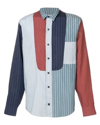 White and Red and Navy Vertical Striped Long Sleeve Shirt