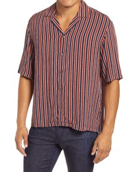 BOSS Lello Slim Fit Stripe Button Up Camp Shirt