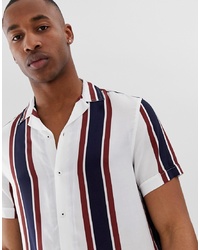 Burton Menswear Revere Shirt In Burgundy And Navy Stripe