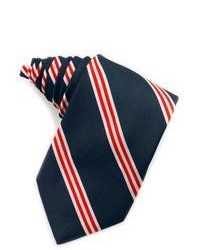 White and Red and Navy Vertical Striped Silk Tie