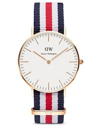 White and Red and Navy Vertical Striped Watch