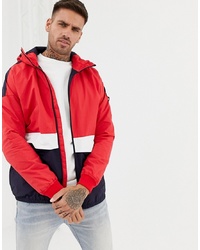Pull&Bear Colour Block Hooded Jacket In Red