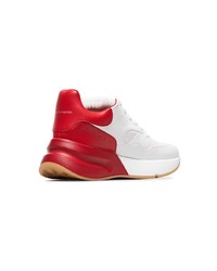 Alexander McQueen Red And White Contrast Leather Sneakers