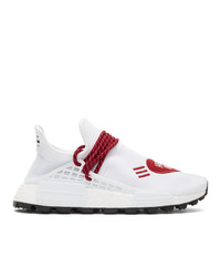 adidas Originals x Pharrell Williams White And Red Human Made Edition Hu Nmd Sneakers