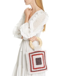 White and Red Beaded Tote Bag