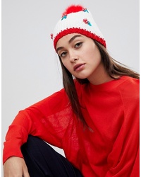 White and Red Beanie