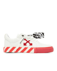 Off-White And Red Vulcanized Low Sneakers