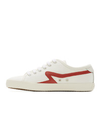 Rag and Bone White And Red Canvas Court Sneakers