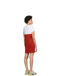 Kenzo White And Red Limited Edition Colorblock Tiger Dress