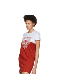 Kenzo White And Red Limited Edition Colorblock Tiger Dress