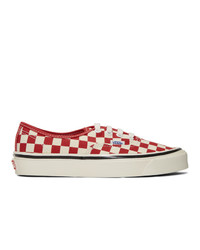 White and Red Check Canvas Low Top Sneakers
