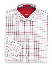 Saks Fifth Avenue RED Trim Fit Windowpane Check Dress Shirt
