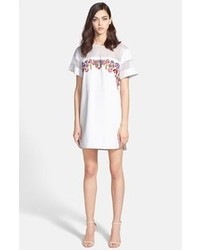 White and Red Embroidered Casual Dress