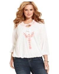 American Rag Plus Size Embroidered Peasant Top