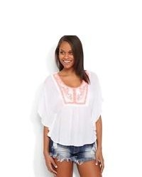 Deb Flowy Peasant Top With An Embroidered Neck And Ladder Back White