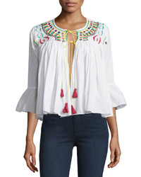 Raga Embroidered Open Front Peasant Blouse White