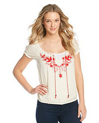 Hippie Laundry Red Embroidered Smock Bottom Peasant Top