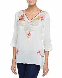 Johnny Was Collection Taylor 34 Sleeve Embroidered Blouse