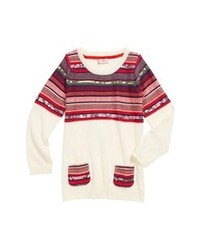 White and Red Fair Isle Crew-neck Sweater
