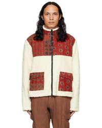 White and Red Fleece Zip Sweater